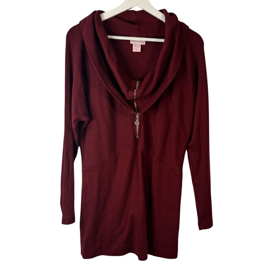 Soft Surroundings Tunic Quarter Zip Cowl Neck Medium Burgundy‎ Womens Sweater